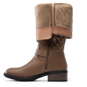 Camel Brown Knee High Riding  Warm Boots Buckle